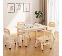 Table Enfant 4 Chaises Réglable en Hauteur - Plateau Graphitable Effaçable + Pieds Antidérapants - pour 2-10 Ans - Maison/Crèche/École-Chene