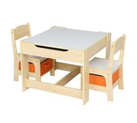 Table Enfant avec 2 Chaises, 2 Boîtes de Rangement, 3-en-1 Petite Table de Dessin, Table Réversible à Double Face avec Tableau Noir, Table Polyvalente Enfant pour la lecture, le coloriage, les arts