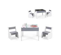 Table Enfant avec 2 Chaises - DREAMADE - 4 en 1 - Plateau Rabattable à Double Face - Rangement Intérieur - 3-6 Ans - Gris