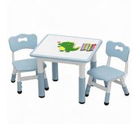 Table Enfant Avec 2 Chaises, Hauteur Réglable 48-60 cm, Pour 2-10 Ans | Plateau Écriture Effaçable 60 x 60 cm, Pieds Antidérapants, pour Chambre, Crèche, Maternelle, Salle de Classe, Montage Simple