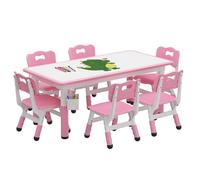 Table Enfant avec 4 Chaises,Réglable en Hauteur, Table a Dessin Enfant avec Plateau à Graffitis,24+ Mois,120 X 60 X 48CM - Rose