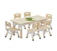 Table Enfant avec 6 Chaises, Ensemble Comprenant Une Table pour Enfants et 6 chaises avec Plateau graffité, Tables d'étude réglable en Hauteur pour Enfants âgés de 3 à 8 Ans,avec boîtier de rangement
