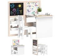 AIYAPLAY Ensemble Table Chaise Enfant 3 en 1 avec Chevalet Pliable, Table Activités et Jeux avec Étagères de Rangement, Rouleau de Papier - 3 à 8 Ans, Blanc