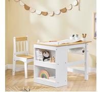 Table Enfant avec Chaise - SoBuy - 2 Étagères - Porte-Papier - Blanc-Naturel - 80x50x66 cm