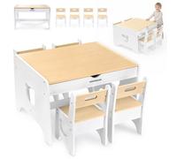 Table enfant avec chaises en bois MDF - Mamabrum - 2 tiroirs intégrés - 4 chaises - Hauteur d’assise 26 cm - Motif ours