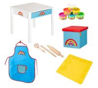 Roba x Play‑Doh Table bricolage + tabouret – bois FSC, 6 pots pâte à modeler, tapis 3D – Dès 3 ans