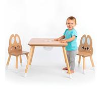 Table Enfant Bois avec Rangement + 2 Chaises Lapin - Bureau Enfant avec Coffre Jouets, Table Activités Dessin, Chambre Enfant 3 Ans+