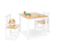 Table enfant Fenna blanc naturel 57x57cm + 2 chaises