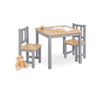 Table enfant fenna gris naturel 57x57cm + 2 chaises