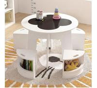 Table Enfant Montessori-COSTWAY-avec 4 Chaises, Design Fleur, Rangement Intégré, Tabourets Empilables, Salle de Jeux 3+ Ans