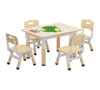 Table enfant réglable 4 chaises, plateau graffité maternelle crèche coussin antidérapant adjustable En hauteur, bois naturel 1