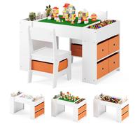 Table et 2 Chaises Enfant - Bealife - 2 Plateau Amovible - 10 Tiroirs - Dessin - Bureaux - Jouer - Manger - De 1 à 6 ans - Blanc