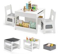 Table et 2 Chaises Enfant - Bealife - 2 Plateau Amovible - 2 Tiroirs - Dessin - Bureaux - Jouer - Manger - De 1 à 6 ans - Gris