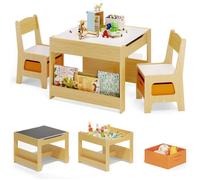 Table et 2 Chaises Enfant - Bealife - 2 Plateau Amovible - 2 Tiroirs - Dessin - Bureaux - Jouer - Manger - De 1 à 6 ans - Naturel