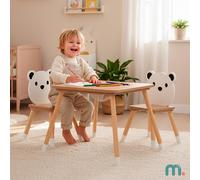 Mamabrum Table et 2 chaises enfant Ours - Bois 67x67 cm avec panier de rangement - Dès 3 ans