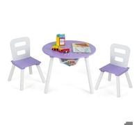 Table et 2 Chaises Enfants - DREAMADE - Poches en Filet - Pieds en Bois Massif - Charge 50KG - 3-7 Ans - 53X53X44CM - Violet