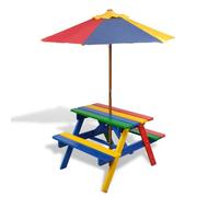 vidaXL Table et bancs de pique-nique avec parasol pour enfants Bois