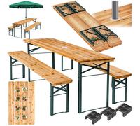 Table et blancs de jardin - TECTAKE - Ensemble repas d'extérieur LUDWIG pliable stable, bois de sapin avec support parasol - Marron