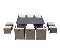 Concept Usine Table et chaises Sunset 10 places encastrables alu-résine gris-blanc