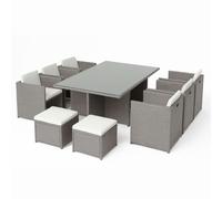 Miami table et chaises 10 places encastrables résine gris-blanc