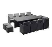 Monaco table et chaises 12 places encastrables en résine noir-gris