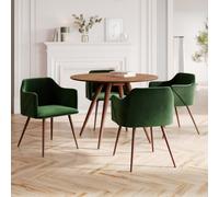 Table et chaises 4 personnes en velours vert et bois - liwa
