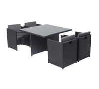 Concept Usine – Table et chaises Miami 4 places encastrables en résine noir-gris