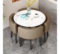 Table et chaises de cuisine pour 4, 5 pièces, plateau en imitation marbre et 4 sièges rembourrés en cuir PU, ensembles de salle à manger modernes pour la maison et kit, jaune, dessus de bureau DI 90