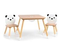 mamabrum Table Enfant avec Rangement et 2 Chaises Ours - Ensemble en Bois 67x67 cm - Mobilier Créatif pour Jeux Apprentissage et Repas - Dès 3 Ans