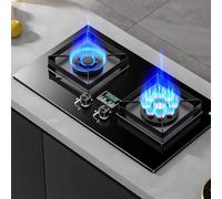 Table Et Encastrée Poele A Gaz, Cuisinière à gaz double en verre trempé gauche 5,0 kW droite 5,2 kW, cuisinière à gaz avec dispositif protection contre les flammes, facile à nettoyer(NG)