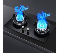 Table Et Encastrée Poele A Gaz, Gauche 5,2 KW Droite 8,0 KW Cuisinière À Gaz À Double À Allumage Par Impulsion, Cuisinière À Gaz Avec Dispositif De Protection Contre Les Flammes(LPG)