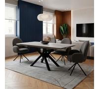 Table ext. en pierre blanche + 4 chaises pivotantes anthracites - ARIETTE