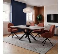 Table ext. en pierre blanche + 4 chaises pivotantes brique - ARIETTE
