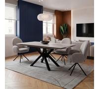 Table ext. en pierre blanche + 4 chaises pivotantes grises - ARIETTE