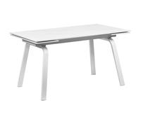 Meubletmoi Table de Repas Extensible L. 140/200 cm avec Plateau en Céramique Blanc Marbré et Pieds Évasés en Métal Blanc Mat - Toshiro