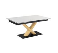 Table extensible 180 à 260 cm céramique blanc pied central X plaqué bois clair - OREGON 13 Meubletmoi