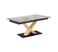 Table extensible 180 à 260 cm céramique gris laqué pied central X plaqué bois clair - DAKOTA 13 Meubletmoi