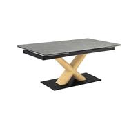 Table extensible 180 à 260 cm céramique gris marbré pied central X plaqué bois clair - ARIZONA 13 Meubletmoi