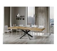 Table extensible 6 à 12 personnes chêne clair et pieds entrelacés anthracite L 160 à 264 cm Artemis