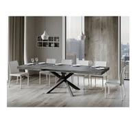 Table extensible 6 à 12 personnes gris béton et pieds entrelacés anthracite L 160 à 264 cm Artemis