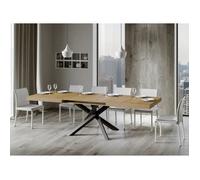 Table extensible 8 à 12 personnes chêne naturel et pieds entrelacés anthracite L 180 à 284 cm Artemis