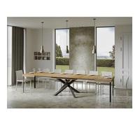 Table extensible 8 à 20 personnes chêne naturel et pieds entrelacés anthracite L 180 à 440 cm Artemis