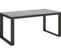 Table moderne extensible 8 à 20 places L 180 à 440 cm gris béton avec cadre et pieds en métal anthracite Likro 2 pieds