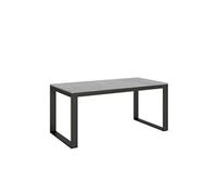 Table moderne extensible 8 à 20 places L 180 à 440 cm gris béton avec cadre et pieds en métal anthracite Likro 2 pieds