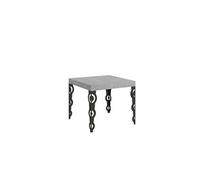 Petite table carrée 90x90 cm extensible 10 personnes 90 à 246 cm gris béton et pieds métal anthracite Kazay