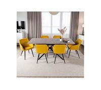 Table extensible effet granit + 6 chaises en velours moutarde - MINDY