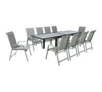 Salon De Jardin Repas En Aluminium Extensible "Lagos" - 140/280 X 90 X 76 Cm - 10 Places - Gris Clair Gris