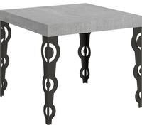 Petite table carrée 90x90 cm extensible 10 personnes 90 à 246 cm gris béton et pieds métal anthracite Kazay