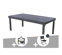 Table extensible rectangulaire alu Piazza 10/12 places Graphite + Housse + 12 chaises Modula - Hespéride