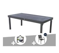 Table extensible rectangulaire alu Piazza 10/12 places Graphite + Housse + 12 chaises Piazza - Hespéride